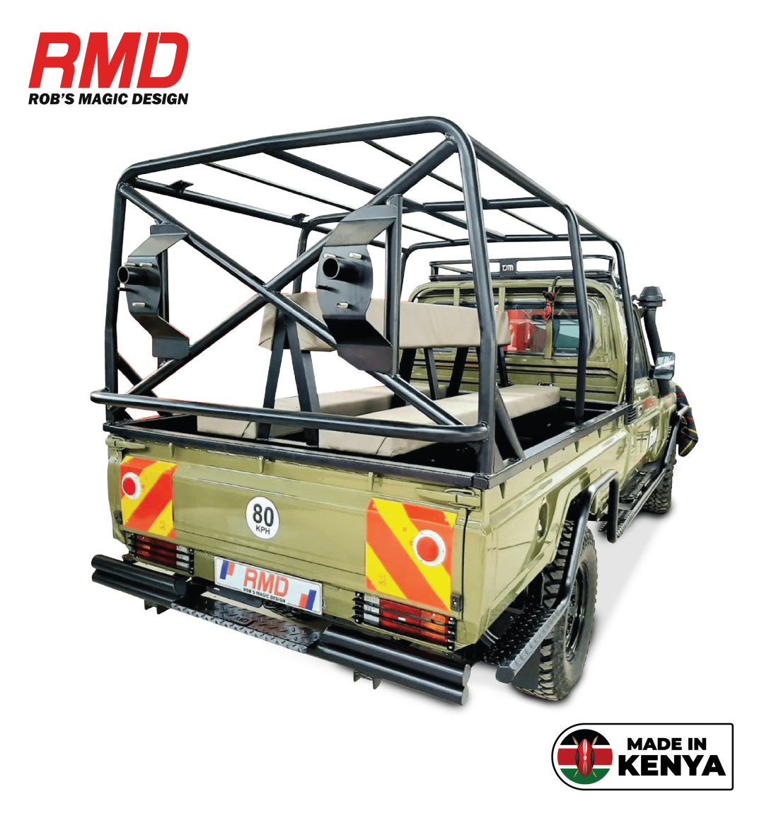 Toyota Land Cruiser 79 External Roll Cage with 2 Spare Wheel Carriers on Left and Right Side